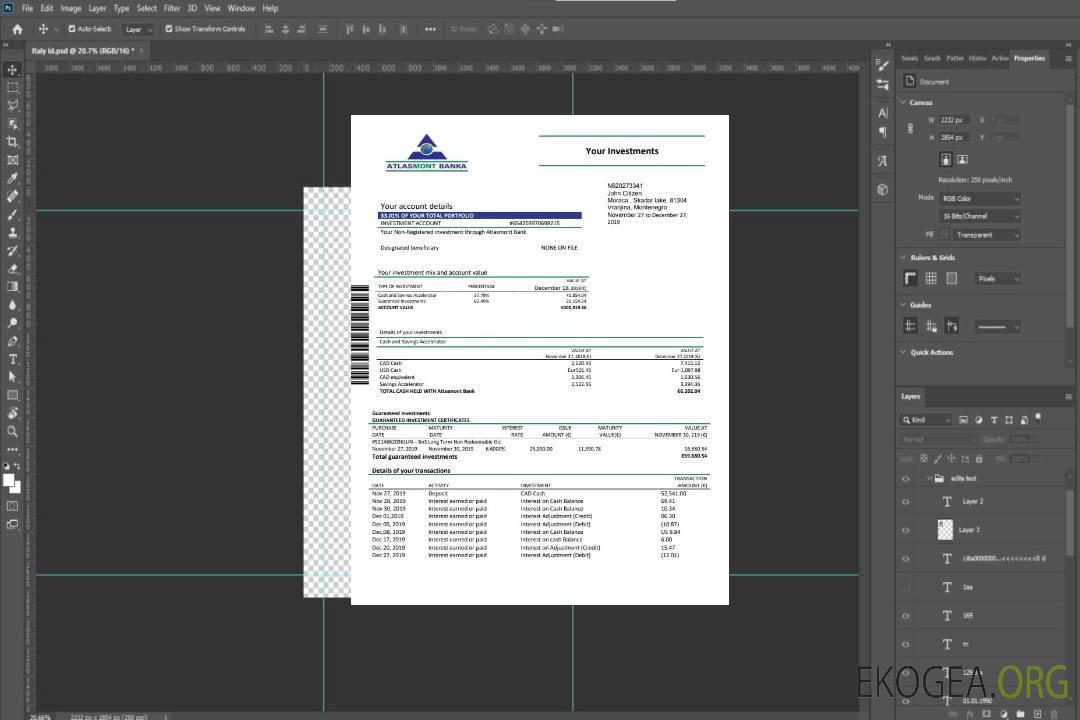 Relevé de la Banque Atlasmont du Monténégro template Relevé de la Banque Atlasmont du Monténégro template